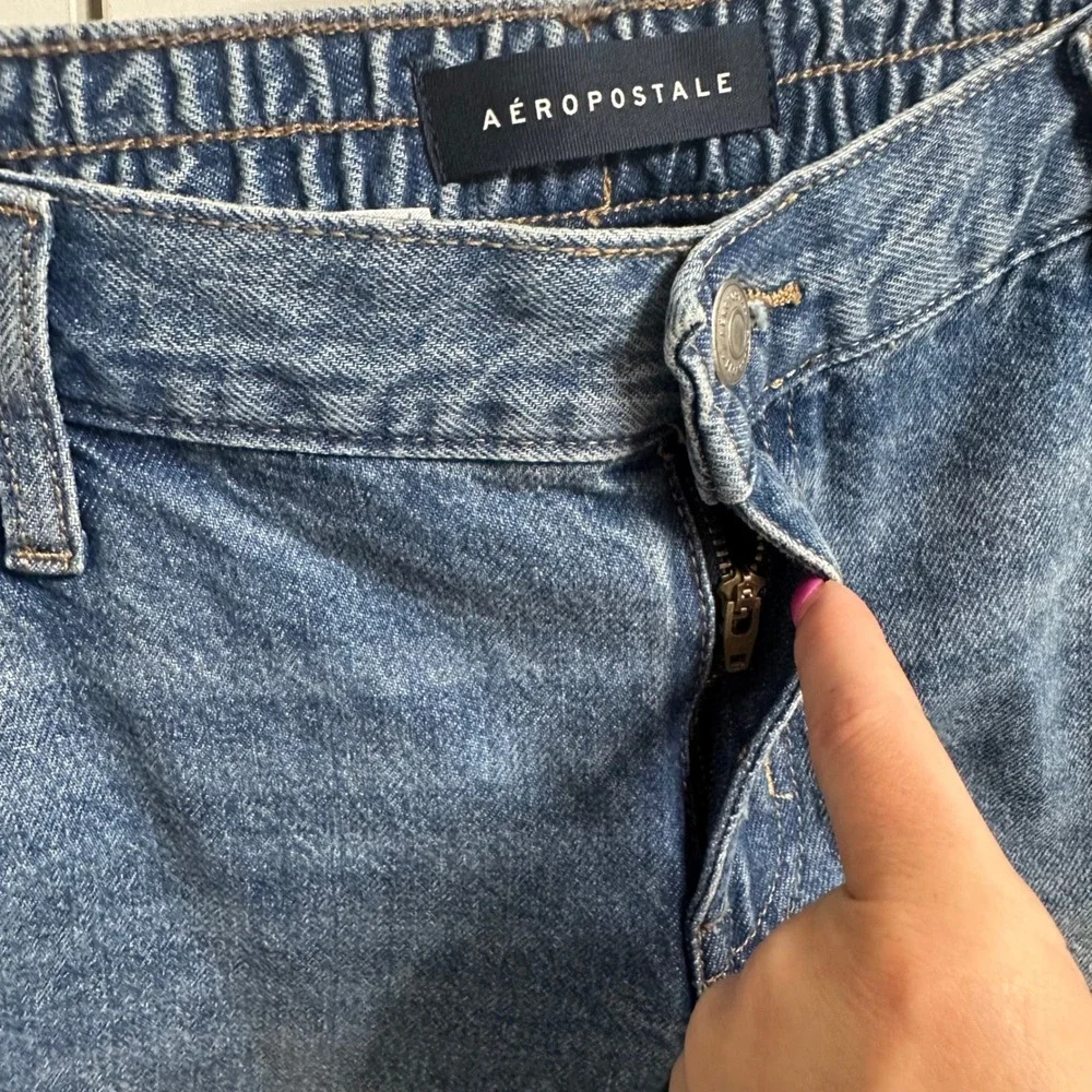 Aeropostale Baggy Jort Carpenter Women XS Blue Denim Raw Hem Non-Stretch 11